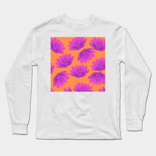 Hong Kong Lotus Bright Orange with Pink - Summer Flowers Pattern Long Sleeve T-Shirt